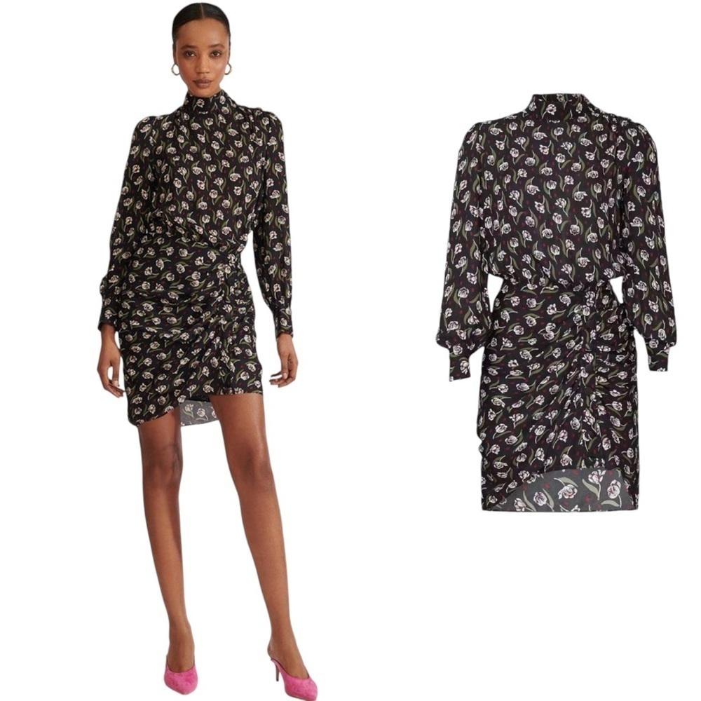 Veronica Beard Cadence Floral High-Neck Dress in Stretch Silk Size 4